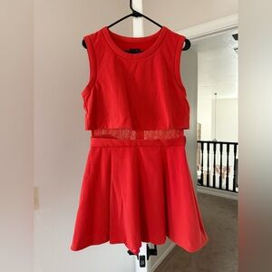 Bardot Orange-Red Sleeveless Mini Dress with Lace